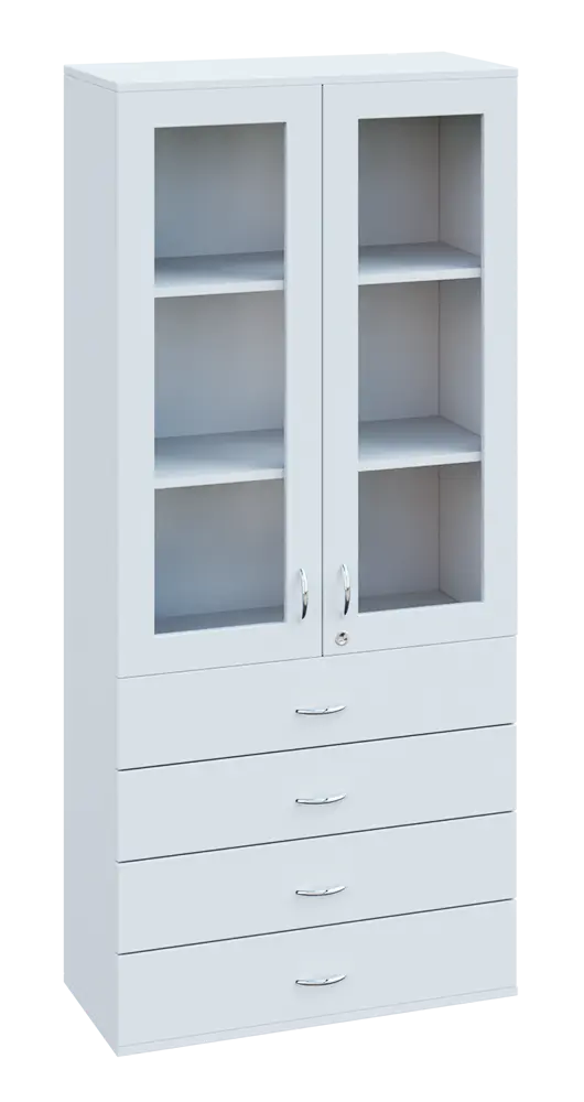 SPO 34 skříň 2-dveřová, 2-sklo, zásuvky lamino - bílá